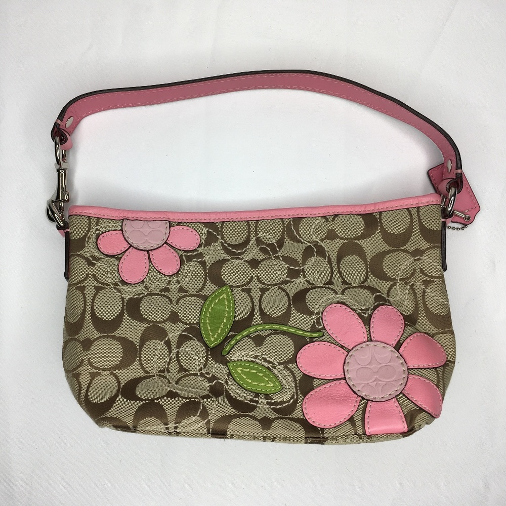 Coach Purse Pink Handle Leather Flowers
